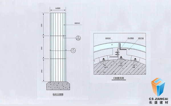 包柱氟碳鋁單板安裝節(jié)點示意圖